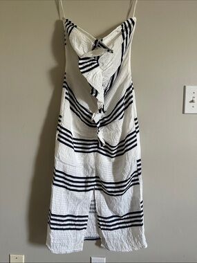 White Bodycon Dress With Blue Stripes